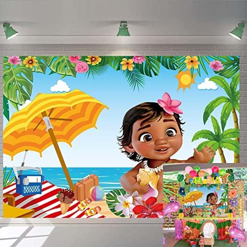 Baby Moana Backdrop Summer Hawaiian Palmas de palmeiras azuis Oceano Photo Anterior para crianças