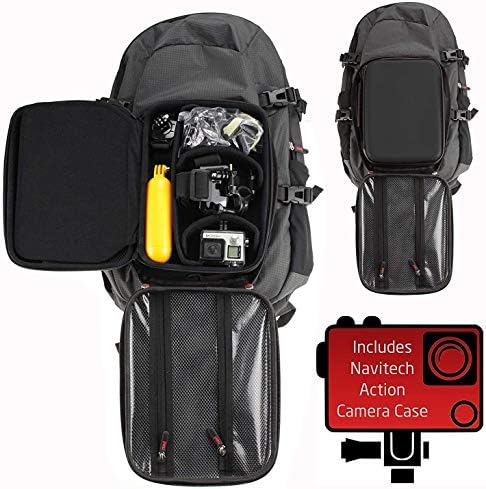 Navitech Action Camera Backpack e Gray Storage Case com tira de tórax integrada - Compatível com a câmera