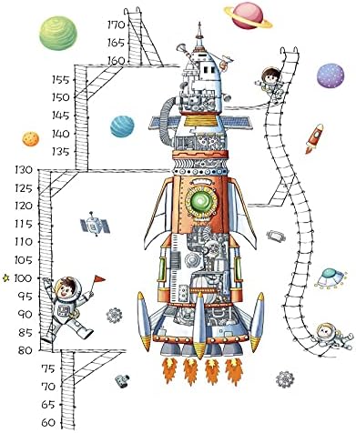 Covpaw® adesivos de parede de crescimento gráfico de altura medição de escala decoração foguete astronauta
