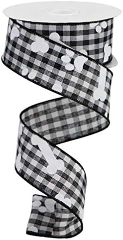 Paw Prints & Ossy On Gingham Wired Edge Ribbon, 10 jardas