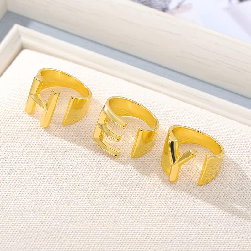 T3Store Gold cheio de letra inglesa A-Z anéis abrem o anel de alfabetismo inicial Jóias de festas