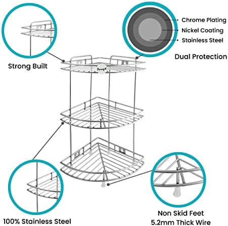 Parage Aço inoxidável 3 Organizador de armazenamento multiuso de camada, suporte de canto para cozinha e banheiro,