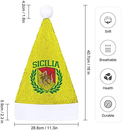 Bandeira siciliana no escudo com louros lantejous chapéus de natal chapéu de natal para adultos