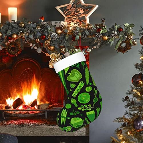 Aunstern Christmas meias de vegetais verdes Padrão de lareira de dupla face pendurada
