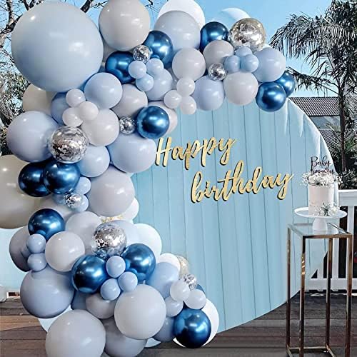 136 peças/PCs Balão azul Garland Arch Kit Metallic Azul Branco Branco e Prata Balões de Latex para