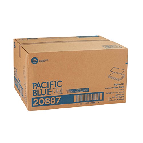 Pacific Blue Ultra Big Fold Towels de papel por GP Pro: Branco: 20887: 220 Toalhas de papel por pacote: 10 pacotes