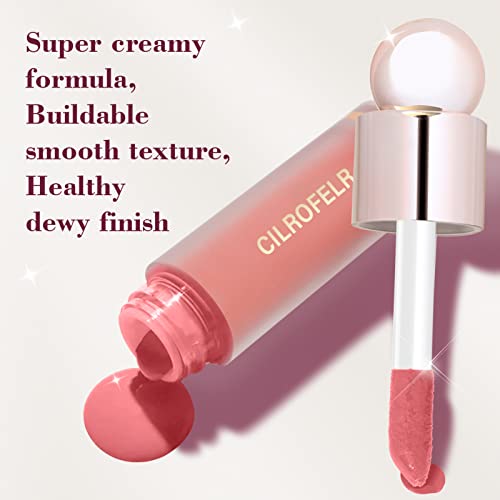 Cilrofelr orvalho rubor líquido, blush líquido com creme macio para bochecha, pigmento construtável e misturável,
