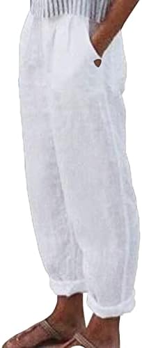 Calças casuais de linho de algodão feminino
