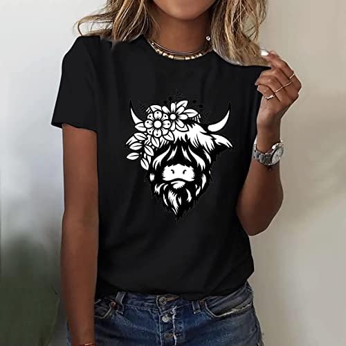 Camiseta de vaca feminina camisetas de animais de verão camisetas de manga curta Crewneck tops de verão camisas