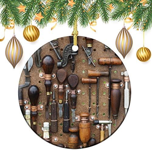 Ornamento de Natal de 3 polegadas, Ferramentas Vintage de Ferramentas de Marcela e Craft de Couro,