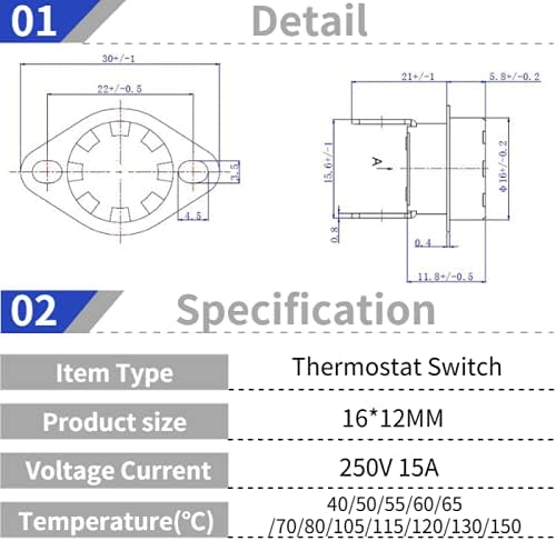 KSD301 5 PCS Termostato 250V 15A 40? -150? Interruptor do termostato interruptor de controle de temperatura