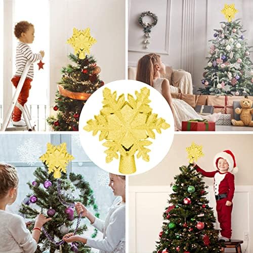Yostyle Christmas Tree Topper iluminada, decoração de árvore de neve dourada com projetor de floco de neve