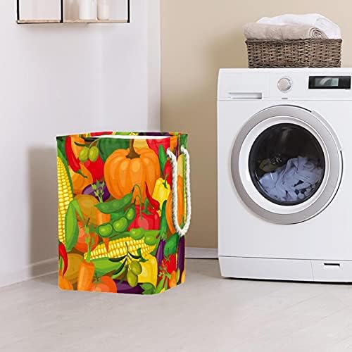 Legumes coloridos cesto de lavanderia grande com alça fácil de transporte, cesta de lavanderia dobrável