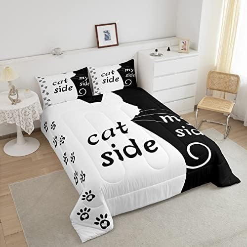 Erosebridal Cat Side e meu conjunto de roupas de cama laterais queen tamanho preto branco