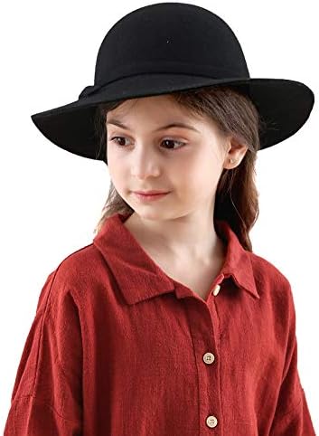 Jastore Girl Kids Brim Fedora chapéu sentiu chapéu de jazz com cinto