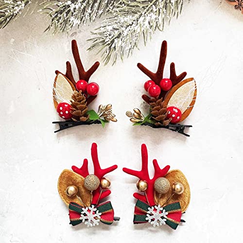 Woent Christmas Hairpin Simulação Antlers Clipes de cabelo Bowknot Árvore de natal Crystal Snowflake coucard