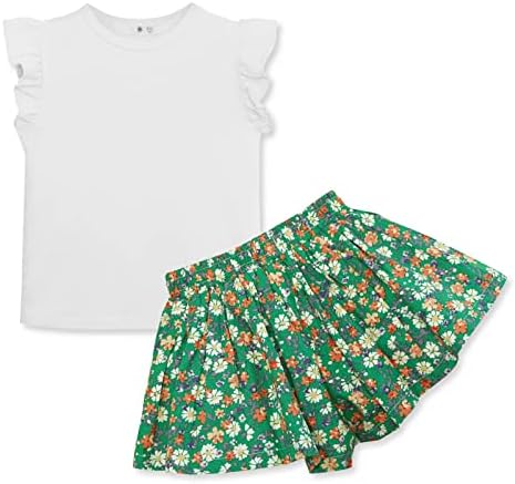 Miipat Toddler Roupfits de verão para meninas com tampas e shorts de estampas florais Conjunto