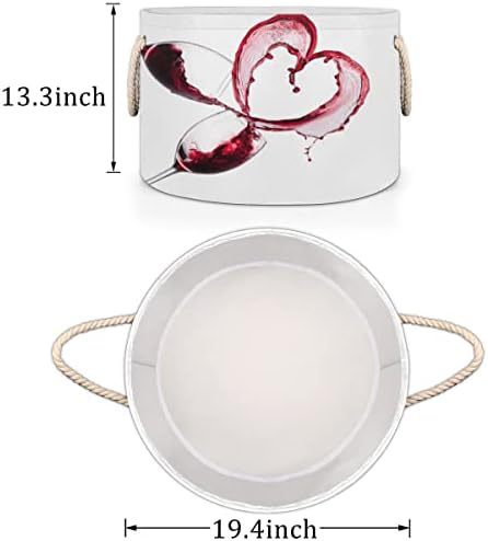 Coração de vinho tinto Forma grande cestas redondas para cestas de lavanderia de armazenamento com