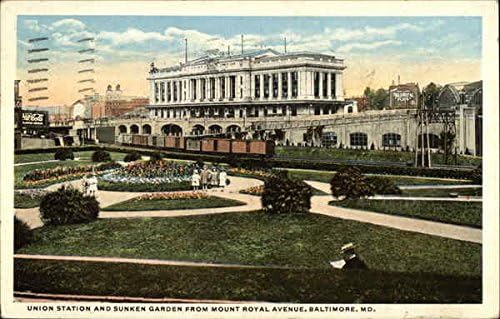 Union Station e Sunken Garden de Mount Royal Avenue Baltimore, Maryland MD Original Antique Postcard