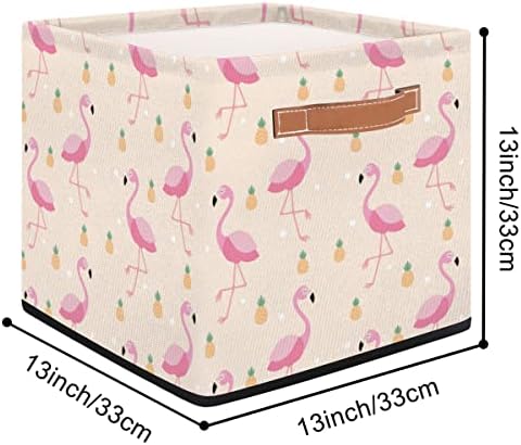 Lata de cesta de armazenamento, caixa de cubos de armazenamento de brinquedos de tecido flamingo com