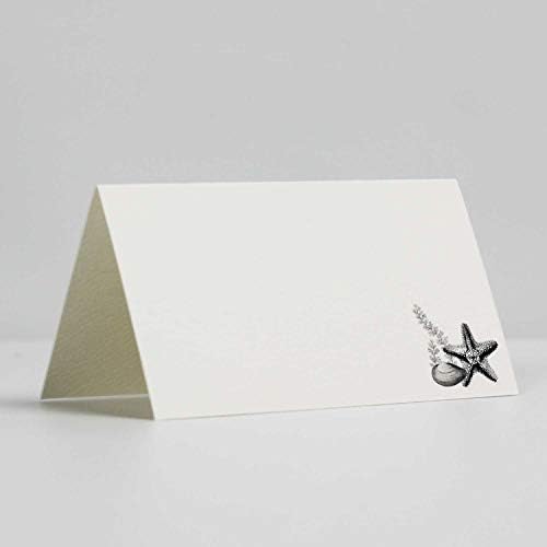 Nancy Nikko Coloque cartões com estrela do mar cinza e concha do mar para casamentos, chuveiros e jantares.