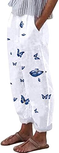 Grge beuu feminino calças florais com bolsos longos de linho de algodão solto calça de moletom