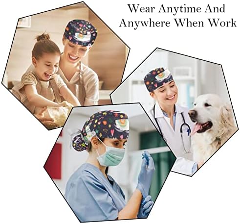 Lorvies Medical Caps for Women With Buttons Long Hair, Bapa de trabalho ajustável de 2 peças, bandeira americana