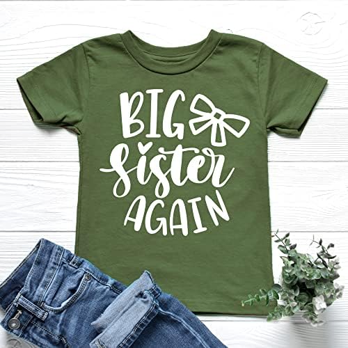 Olive Loves Apple Bow Big Sister Again Camisetas de Anúncio de Irmão para Baby and Toddler Girls Irmão Roupas