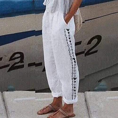 Miashui feminino roupas de verão soltas calças retas cientias altas com bolsos calças de algodão praia longa