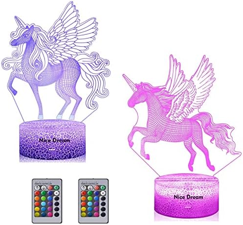 Bom Dream Unicorn Night Light for Kids, Lâmpada de Ilusão 3D 16 Cores Mudando com Remoto, Aniversário e Presente