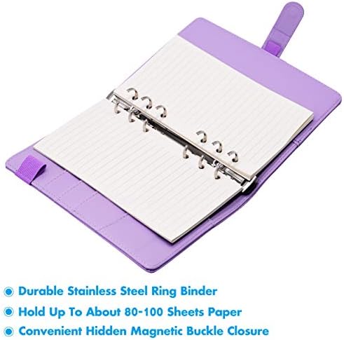 Planner de caderno pessoal de couro PU com 40 páginas Papéis de folhas soltas Anel Binder 6 sacos de