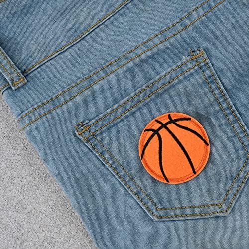 Iuaqdp 50 peças Bedestões de bordado de basquete, Ferro On/Sew On Ploth Applique, Orange Sport Sport Ball
