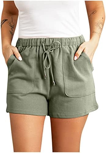 Oplxuo Mulheres shorts casuais Cantura elástica Pull Places no shorts verão cor sólida calça de