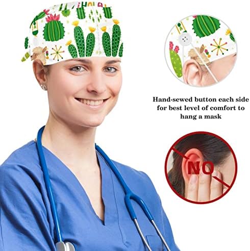 Enfermeiro limpar cabelos longos, leopardos e folhas tropicais Baice de trabalho ajustável com botões e scrunchie