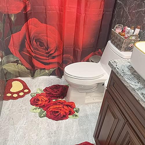 Ukeler Red Rose Bath Rugs Para banheiro banheiro desgrenhado de áreas de flor macia Tapetes não deslizantes