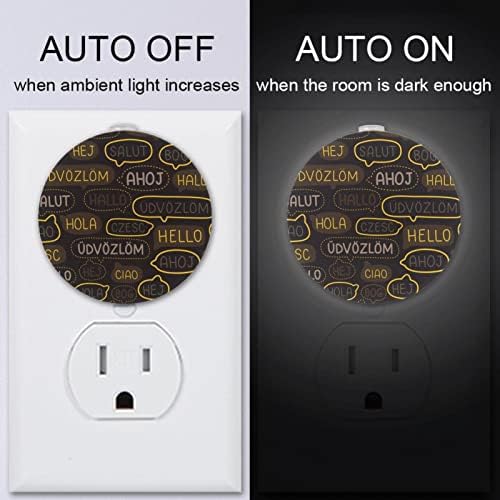 2 Pacote de plug-in nightlight LED Night Light Hello Language Brown com sensor de entardecer para