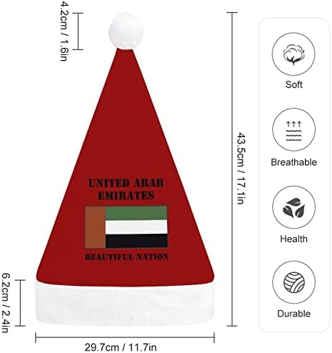 Emirados Árabes Unidos Bandeira Plexh Chattle Hat de Chapéus de Papai Noel com Brim de pelúcia e Decoração