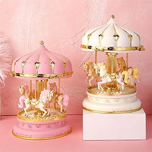Dlvkhkl elegante colorido glitter carousel caixa de música infantil menina ano novo presente de aniversário