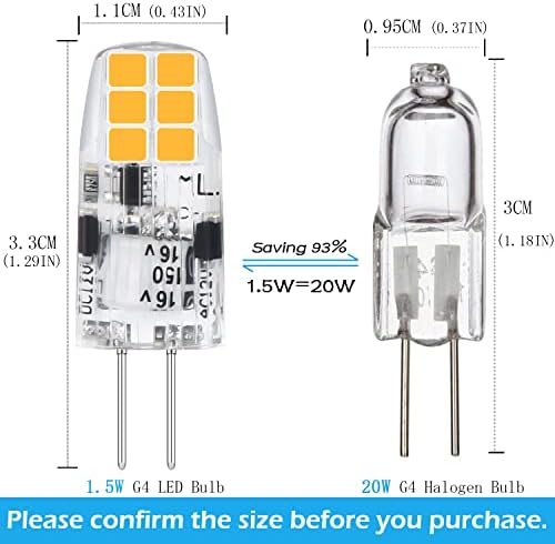 Lâmpada LED de Hanbaak G4, lâmpada G4 LED 1,5W Bi Base Bi Base Base AC/DC 12 volts G4 Lâmpada para
