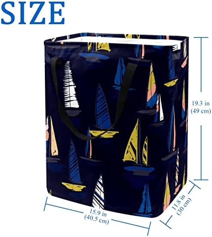 Colorido veleiro marinho de fundo estampado cesto de roupa dobra, cestas de lavanderia de 60l de