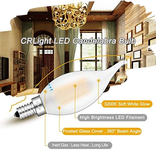 6W LED Candelabra Bulb 3200K Branco macio, 65W equivalente 650lm Dimmable, lâmpadas de filamento