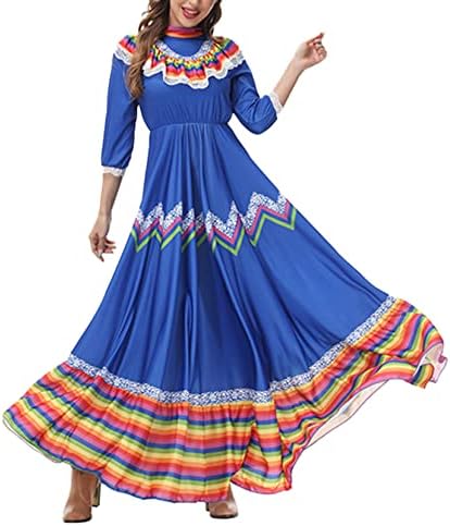 Vestidos de dança mexicanos do TSSOE Mulheres Cinco de Mayo Fiesta Fiesta Meciscan Traditonal Lace Senorita