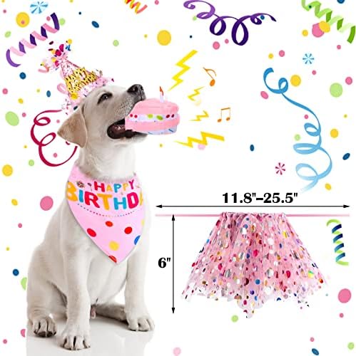 4 peças garotas de cachorro vestuário de aniversário cão 1º aniversário menina bandana com chapéu