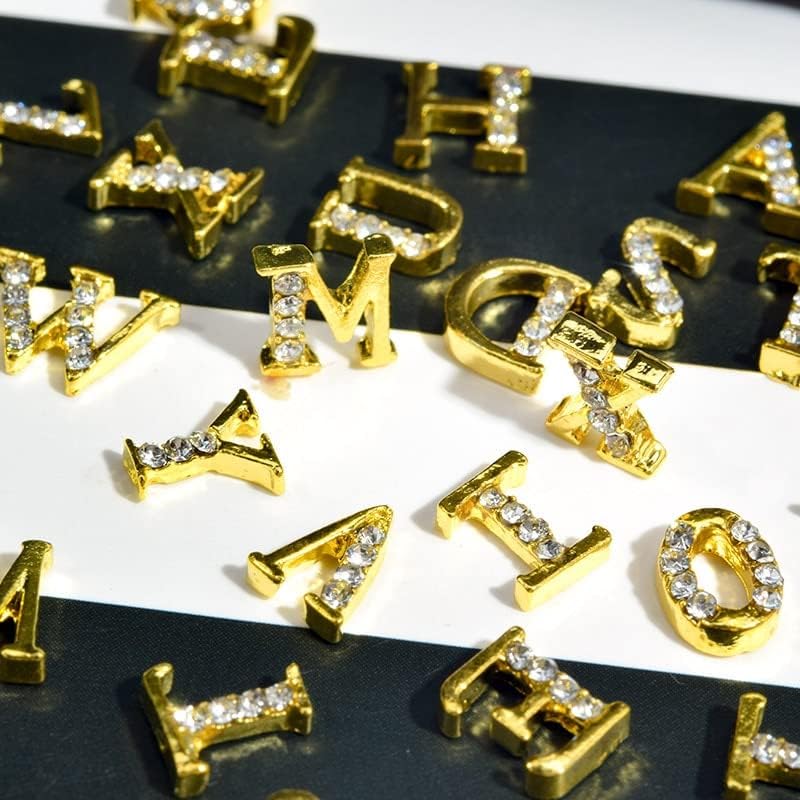 10pcs alfabeto encharms de unhas de ouro 3d shiestone gem liga metal metal letra dicas de decoração pregos