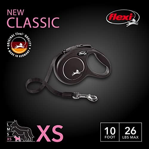 Flexi New Classic Classic Retracable Dog Leash, 10 pés, extra pequeno, preto