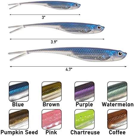 Dr.fish Plastic Soft Plastic Baits, Fork Tail Soft Jerbait Minnow Lures, 3 a 4-3/4 polegadas de banho