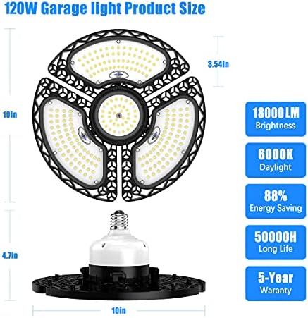 Dansny LED Garage Light, luzes de teto de teto de garagem LED 120W de 120W para garagem, luzes
