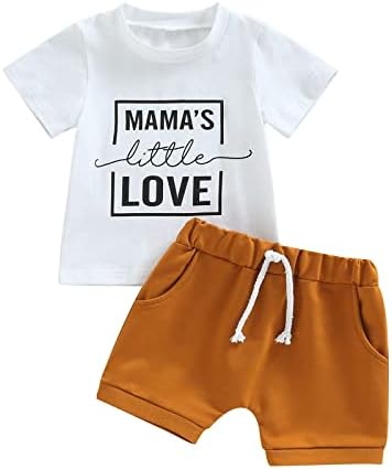 Fiomva Toddler Roupas de menino Mamas Mamas Little Dude Manga curta T-shirt Tops calças de corrida