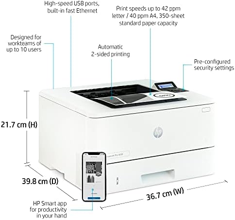 HP LaserJet Pro 4001dn Monocrome Laser Printer, apenas branco-impressão móvel, 42 ppm, 1200 x 1200 dpi, impressão