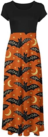 Vestidos maxi de Halloween feminino Crânio Pumpkin Pumpkin Manga curta vestido longo longa Mulheres